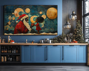 Santa and Girl Christmas Black culture wall art canvas print by MoomZee Artwork