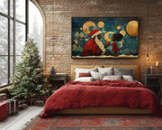 Santa and Girl Christmas Black culture wall art for home decor