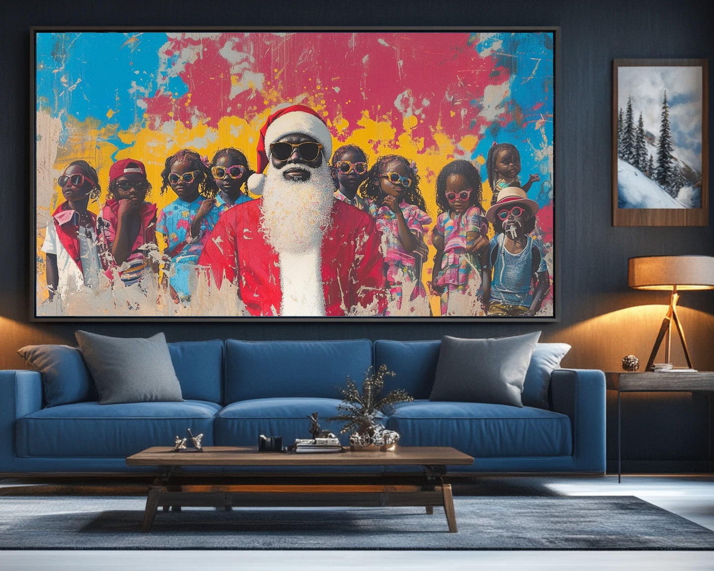 Black Santa with Cool Kids in Sunglasses | Colorful Christmas Wall Art | African American Holiday Decor | Fall and Christmas Art