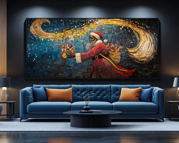 African American Wall Art Black Santa Quilt Style