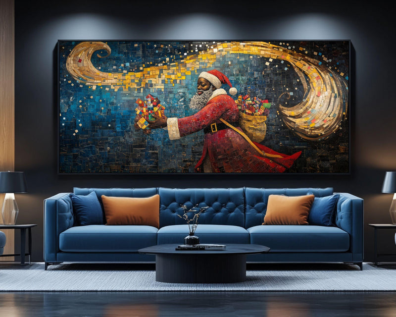 African American Wall Art Black Santa Quilt Style