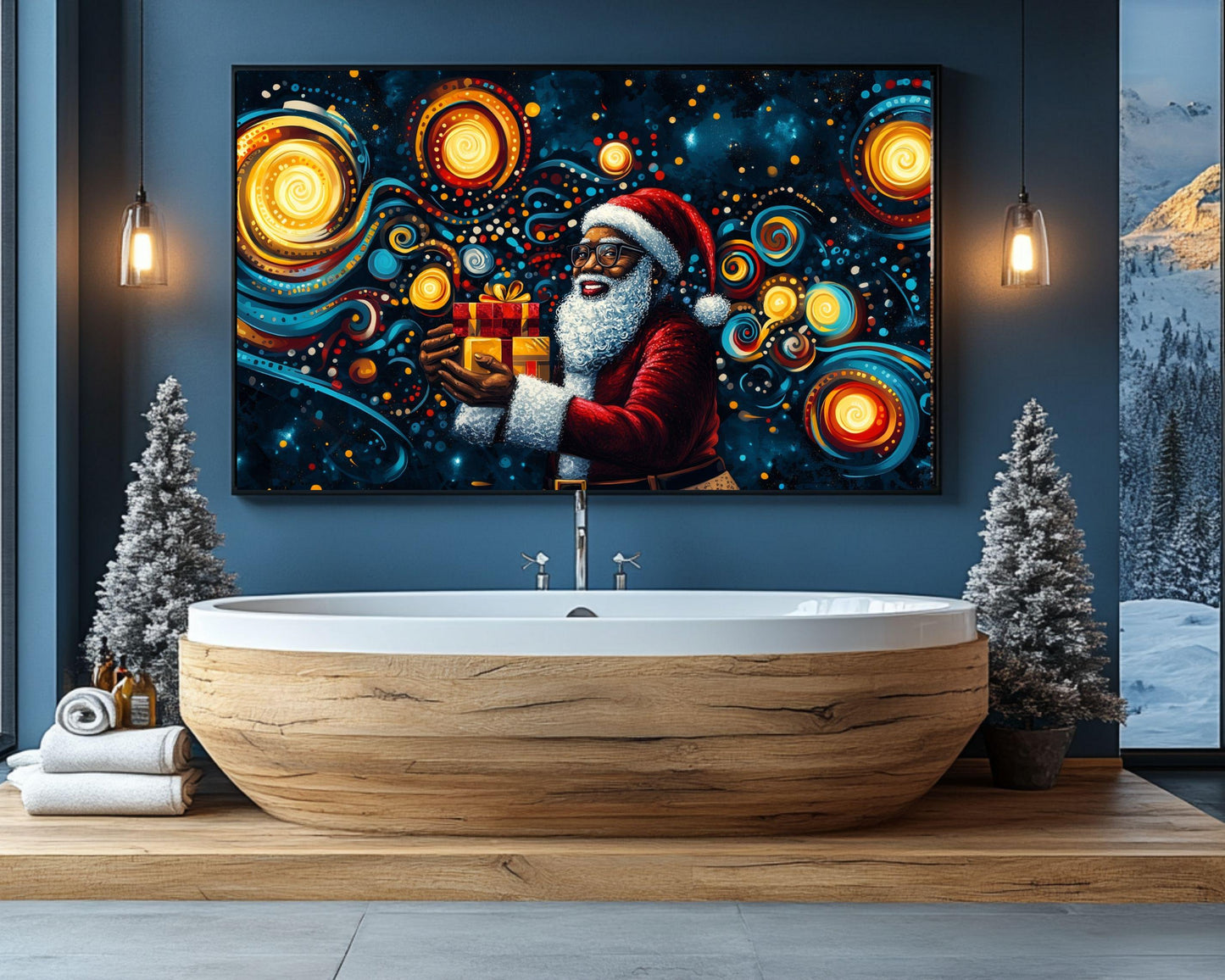 African American Wall Art Black Santa Abstract Christmas