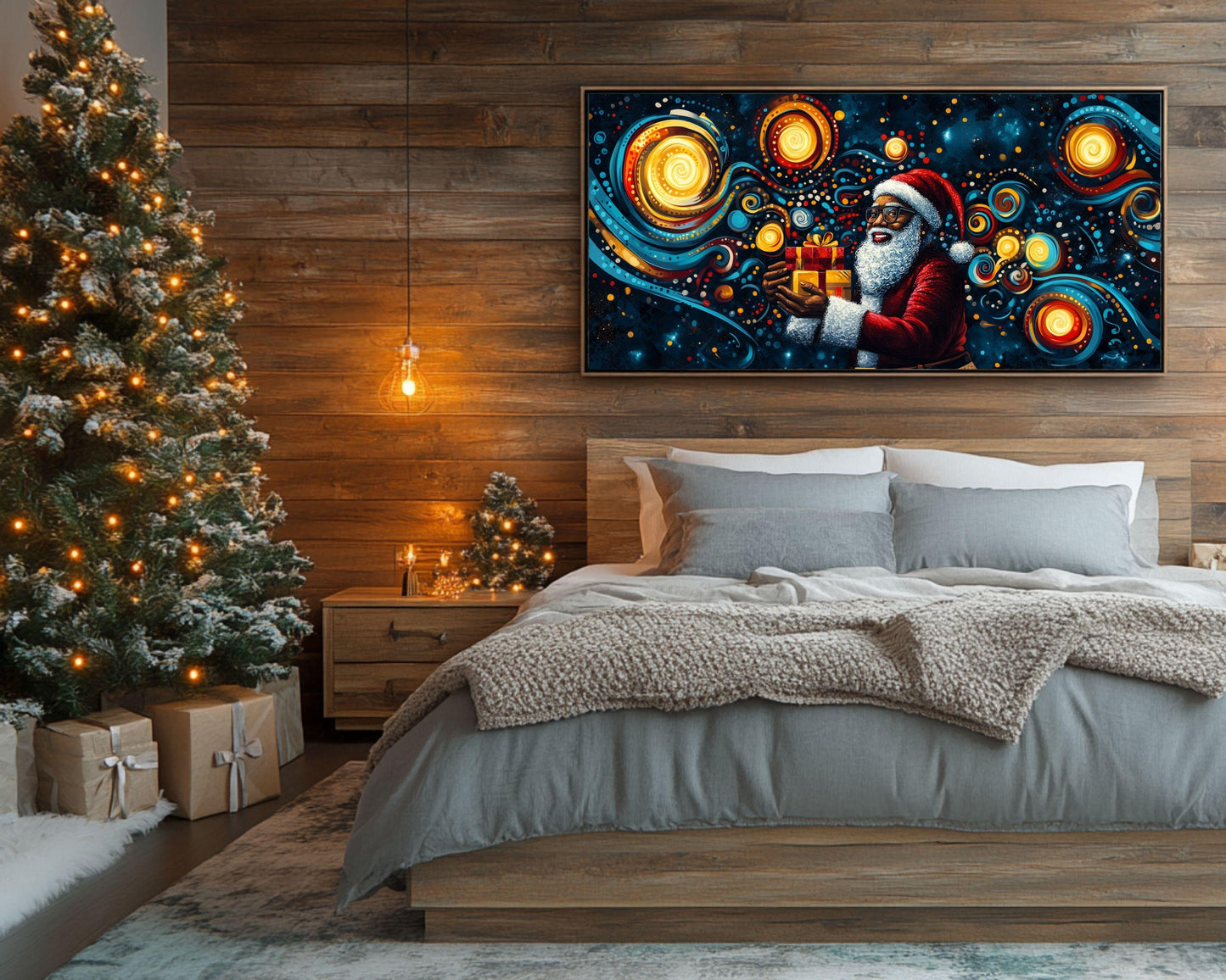 African American Wall Art Black Santa Abstract Christmas