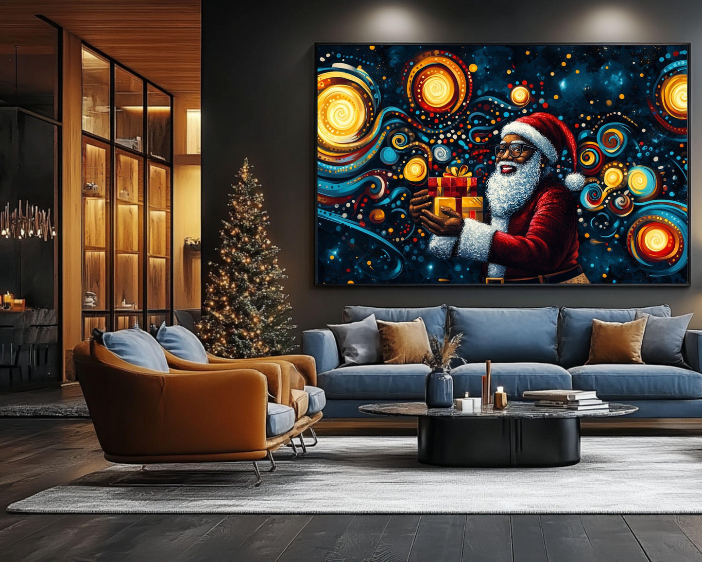 African American Wall Art Black Santa Abstract Christmas