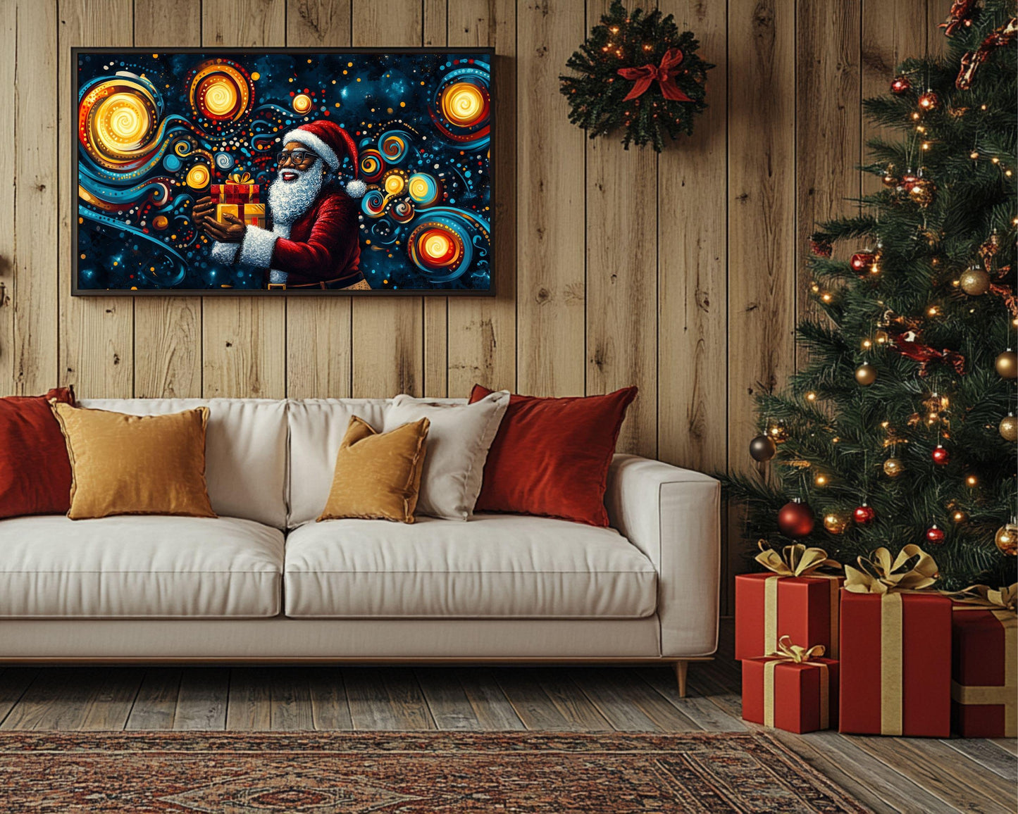 African American Wall Art Black Santa Abstract Christmas