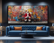 Alternate view of Black Santa with Kids Black children wall art canvas print