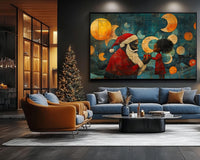 Vibrant African American wall art featuring a stunning woman in colorful attire, perfect for any modern decor.