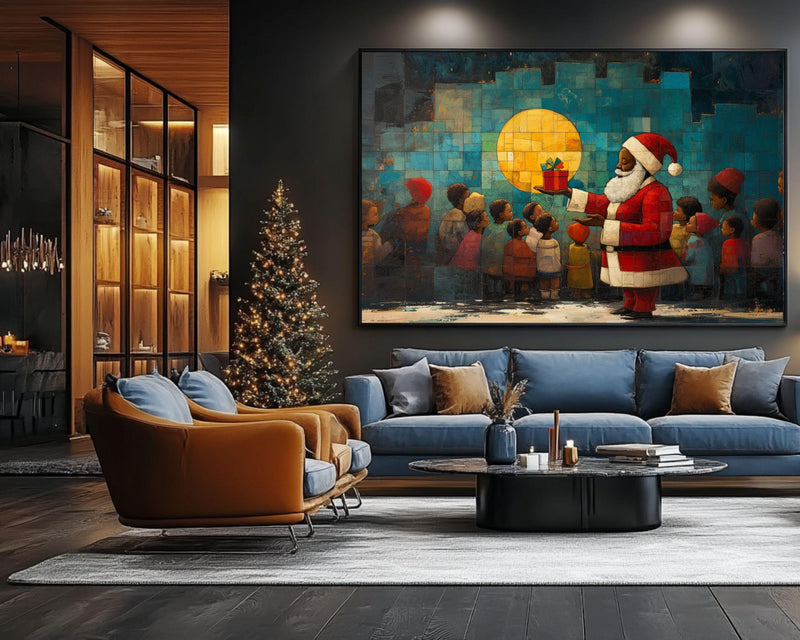 Gift Giving Santa with Kids African American Wall Art