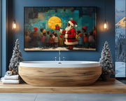 Gift Giving Santa with Kids Black children wall art artwork view