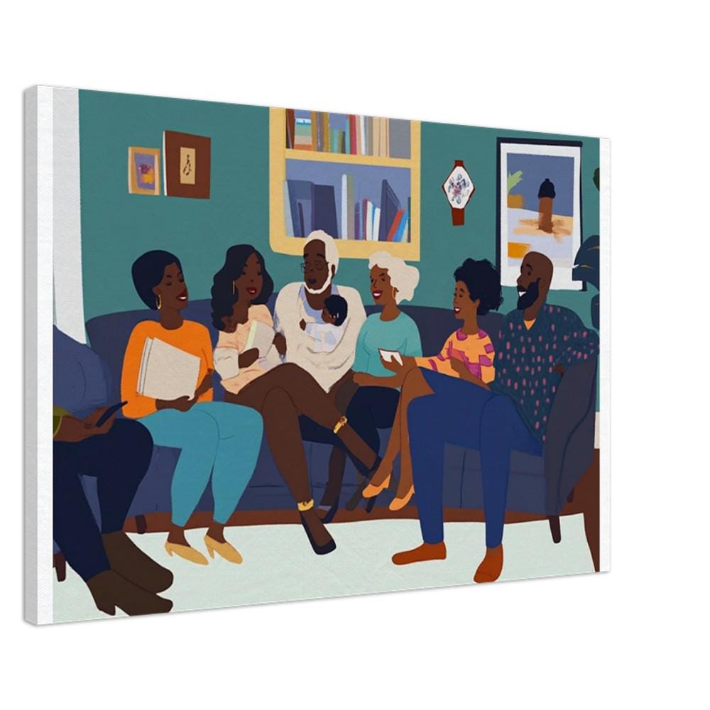 Black Family Gathering Art Print | African American Wall Art Abstract African Art for Living Room | Black Home Decor