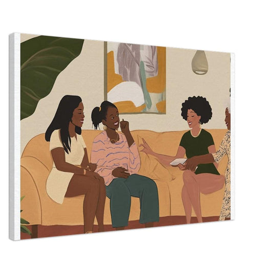 Black Family Sharing Stories | African American Art | Melanin Wall Art | Black Culture Home Decor | Modern Living Room Canvas Print