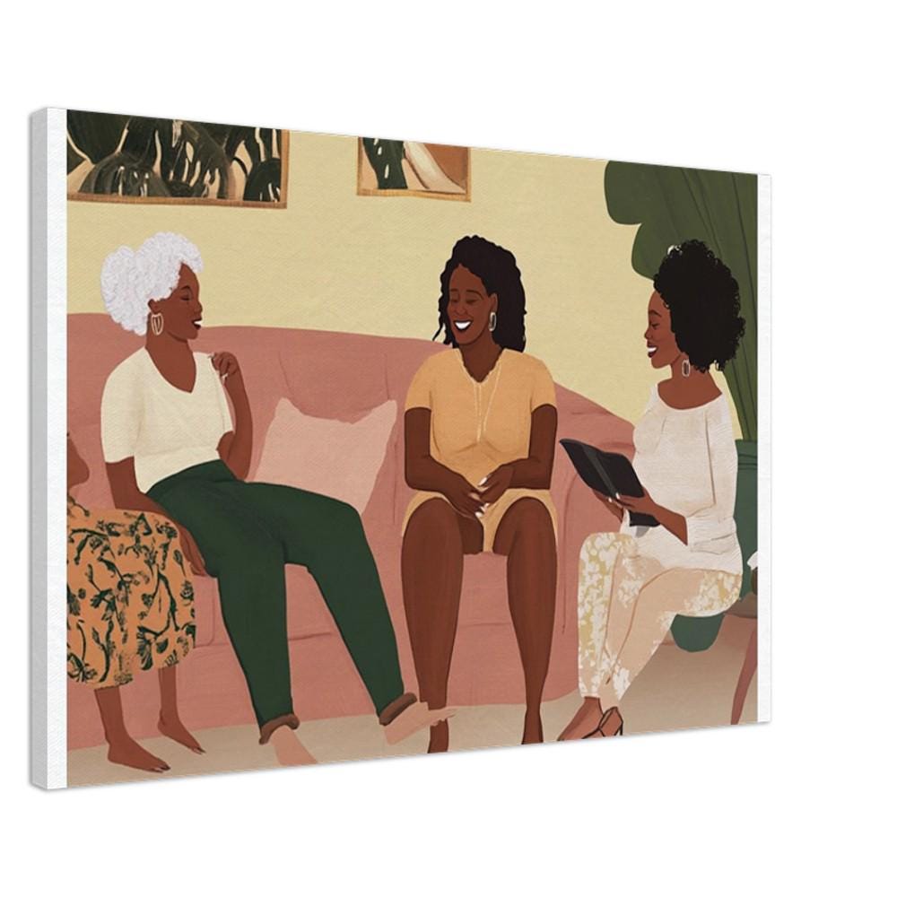 Multi-Generational Black Family Gathering | African American Art | Warm Family Canvas Print | Melanin Wall Art | Home Decor