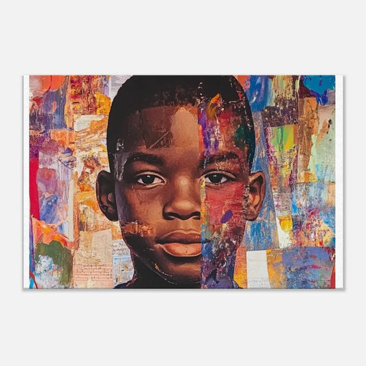 Abstract Portrait of Black Boy | Afrocentric Mixed Media Wall Art | Bold and Inspirational Art for Modern Homes & Creative Spaces