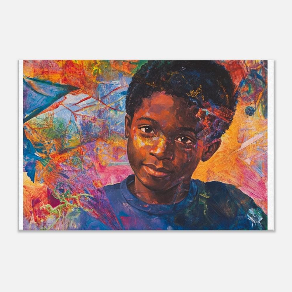 Young Black Boy abstract canvas art, vibrant and culturally rich, perfect for African American wall art decor.