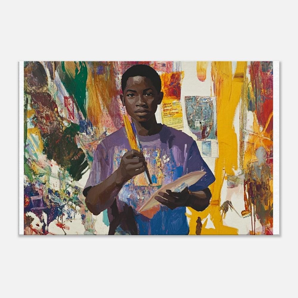 Vibrant African American wall art featuring a young artist painting, showcasing creativity and cultural expression.