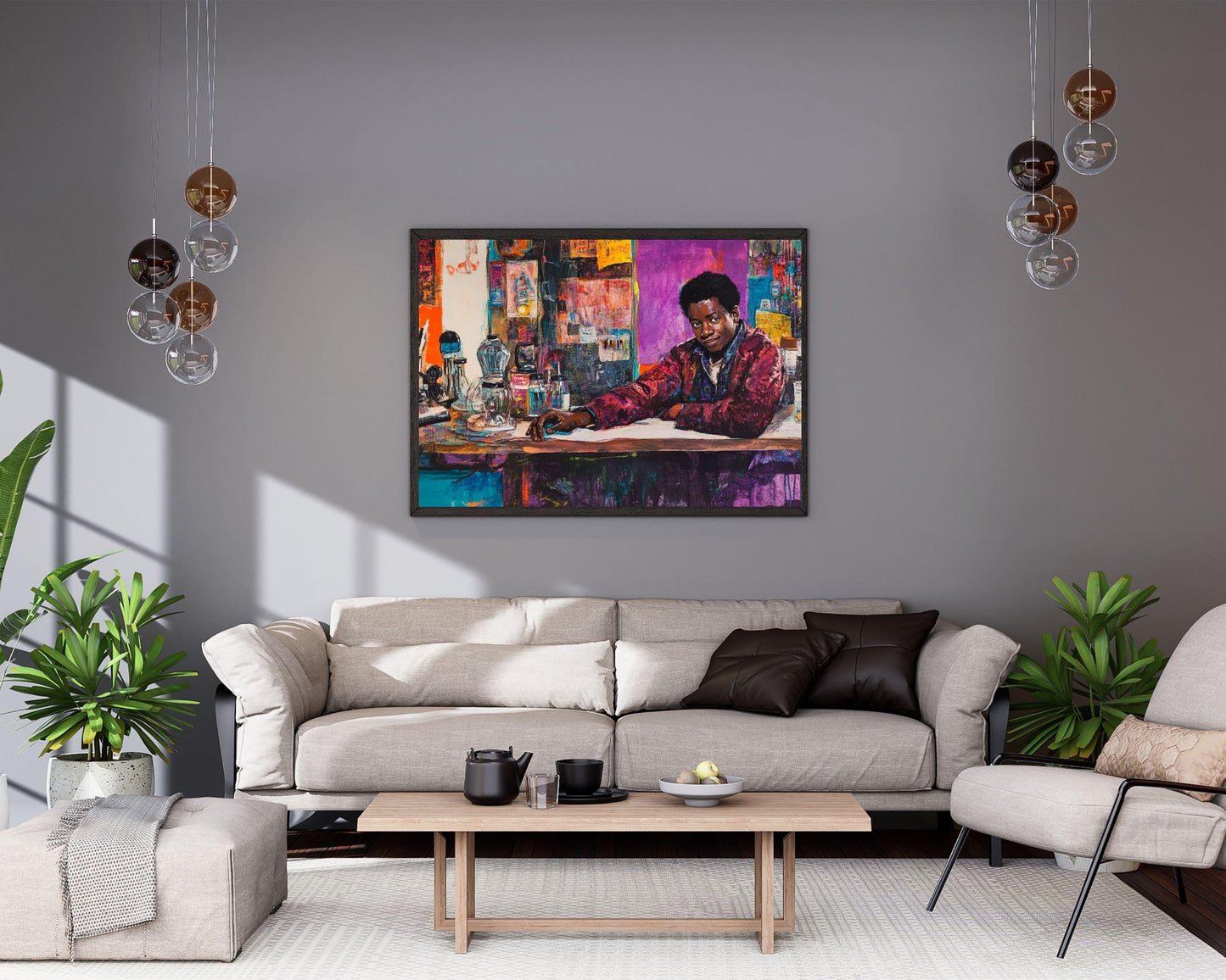 Confident Black Man in Vibrant Studio | Afrocentric Abstract Wall Art | Inspirational Art for Creative Spaces & Studios