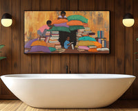 Colorful abstract African American wall art canvas featuring vibrant patterns and prints for stylish home decor.