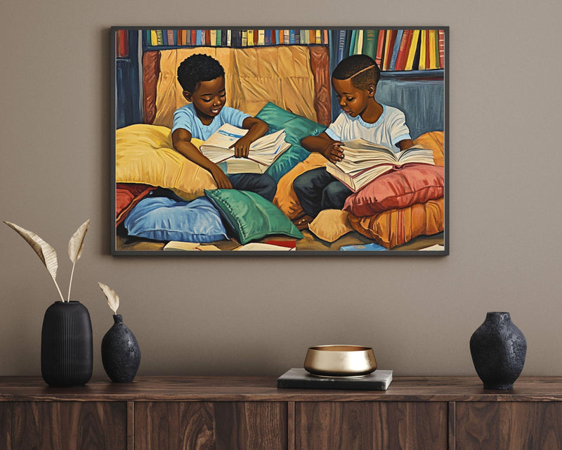 Black Boys Reading Together African American Wall Art
