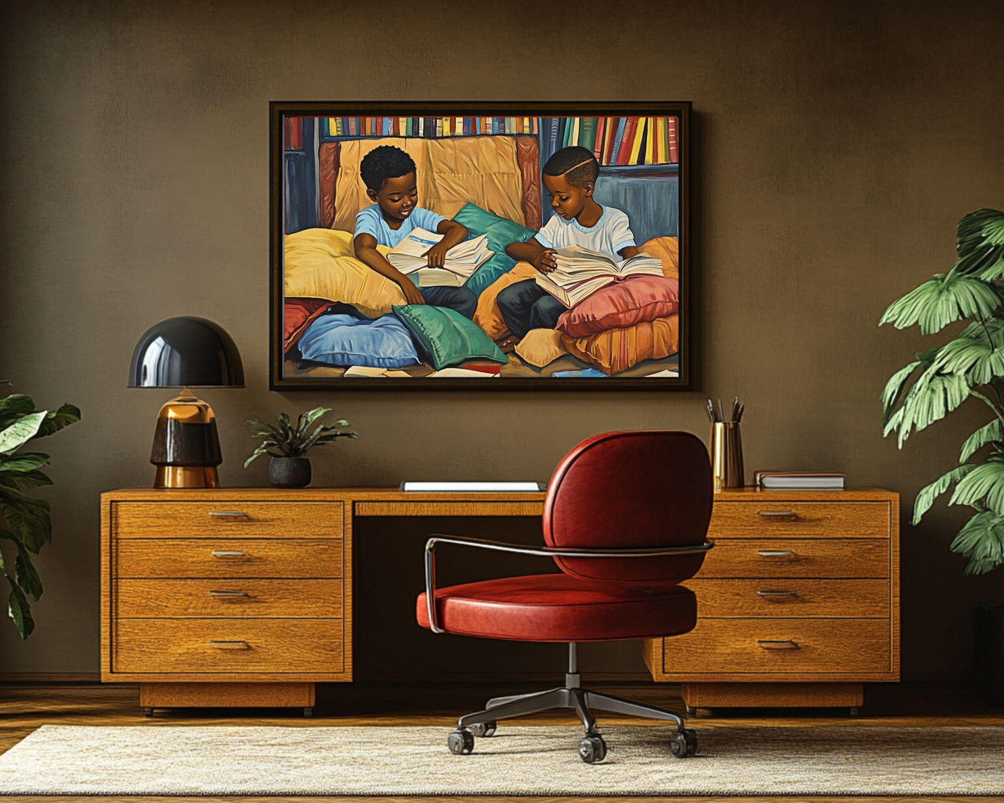 Black Boys Reading Together | Afrocentric Educational Wall Art | Inspiring Kids Room Decor Celebrating Literacy & Brotherhood