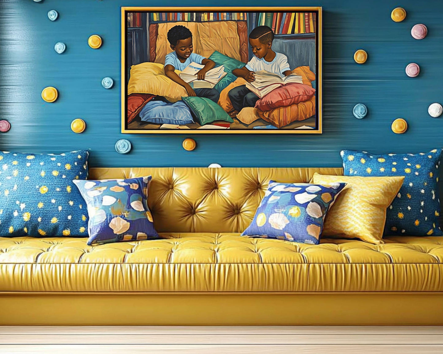 Black Boys Reading Together | Afrocentric Educational Wall Art | Inspiring Kids Room Decor Celebrating Literacy & Brotherhood