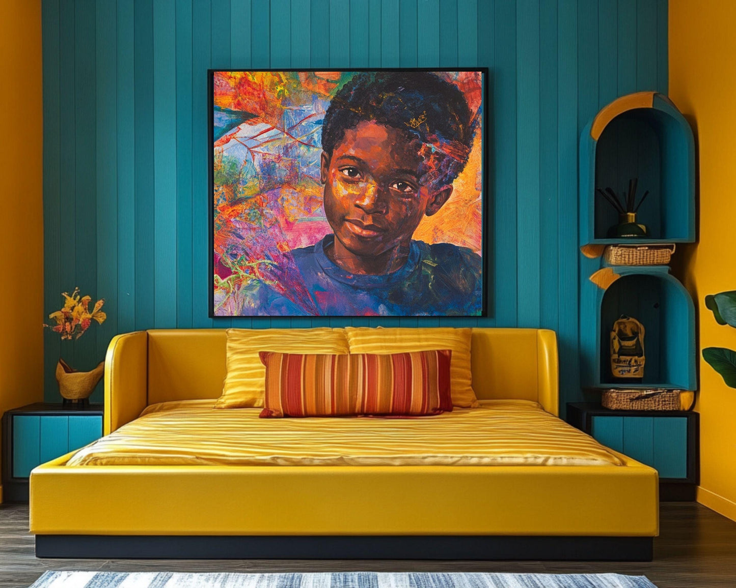 Colorful Portrait of Black Boy | Afrocentric Abstract Wall Art | Inspirational Art for Modern Homes & Creative Spaces