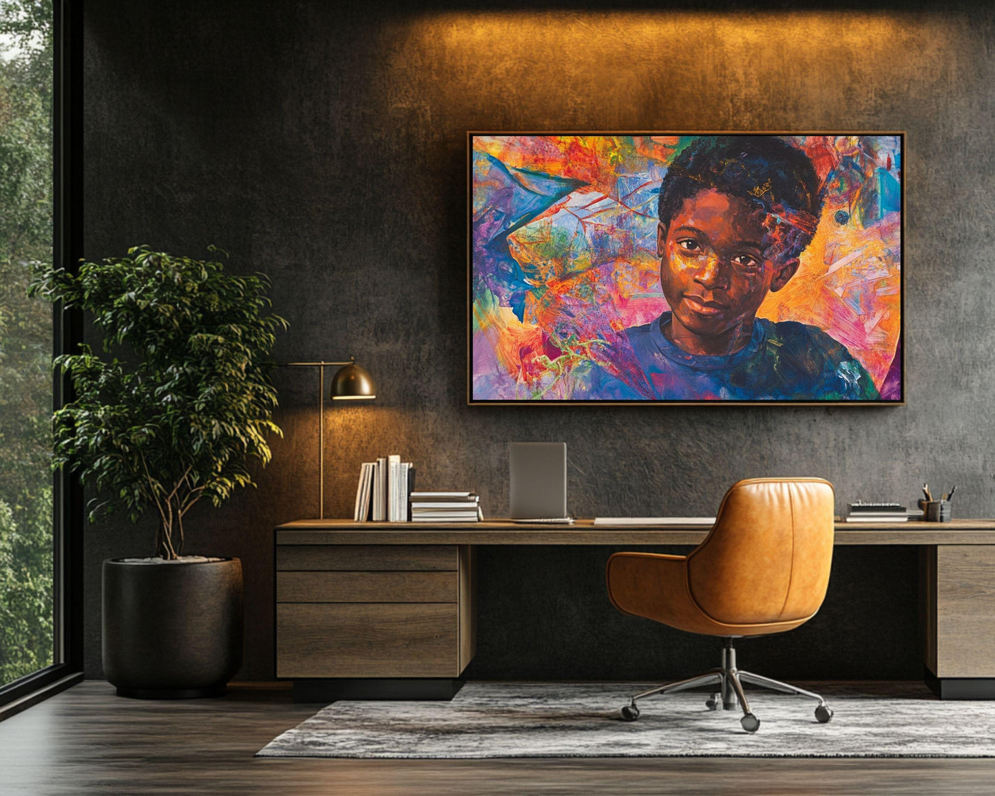 Colorful Portrait of Black Boy | Afrocentric Abstract Wall Art | Inspirational Art for Modern Homes & Creative Spaces