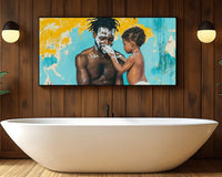Vibrant abstract canvas art featuring African American cultural elements, perfect for adding character to any space.