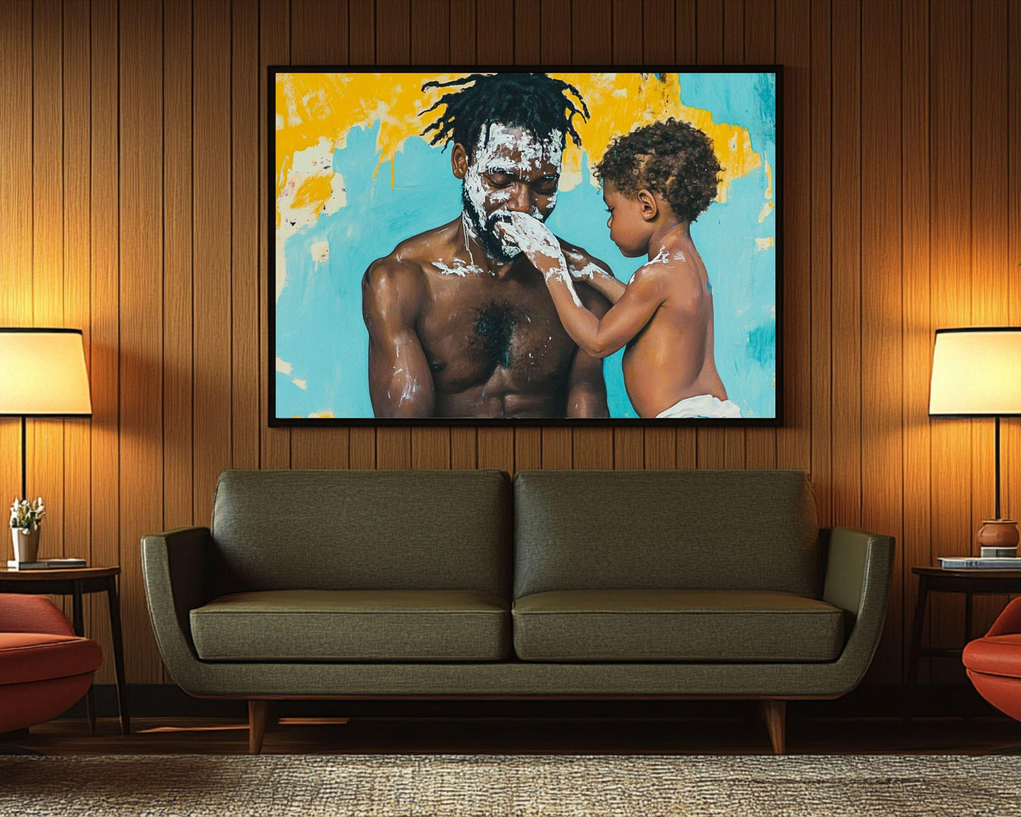 Black Father and Child Moment | African American Family Art | Canvas Print for Nurseries and Family Rooms