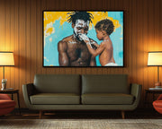 Black Father and Child Black family wall art canvas print by MoomZee Artwork