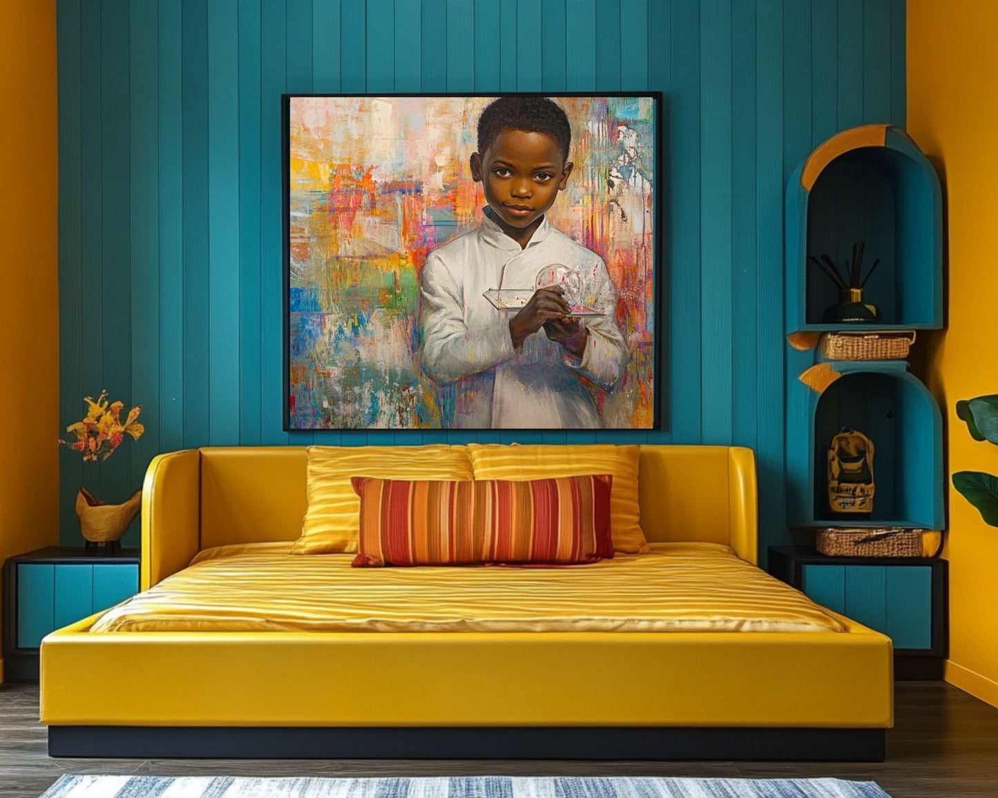 Young Black Scientist Portrait | Afrocentric Abstract Wall Art | Inspirational Art for Kids' Rooms & Educational Spaces