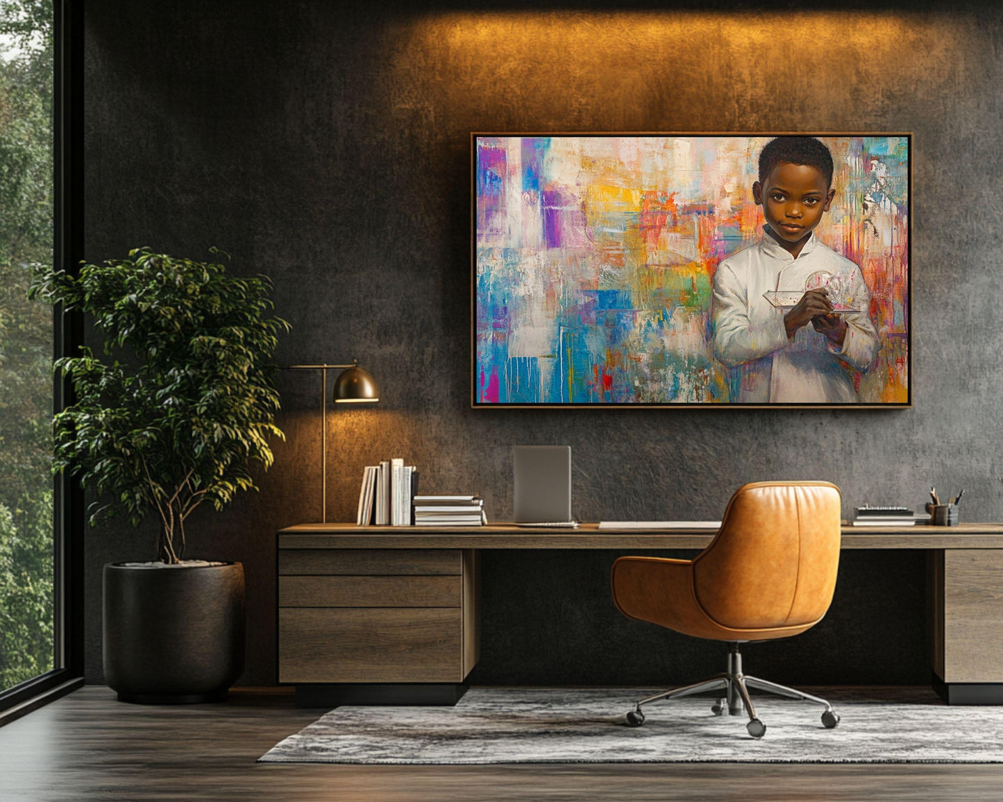 Young Black Scientist Portrait | Afrocentric Abstract Wall Art | Inspirational Art for Kids' Rooms & Educational Spaces