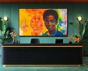 Colorful abstract african american wall art featuring vibrant shapes and patterns on a canvas.