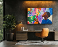Vibrant African American wall art showcasing an expressive abstract design in bold colors on canvas.