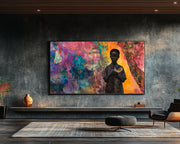 Vibrant african american wall art depicting a joyful celebration with colorful figures dancing and expressing happiness.