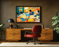 Abstract canvas art featuring vibrant colors and cultural themes, perfect for African American wall art decor.