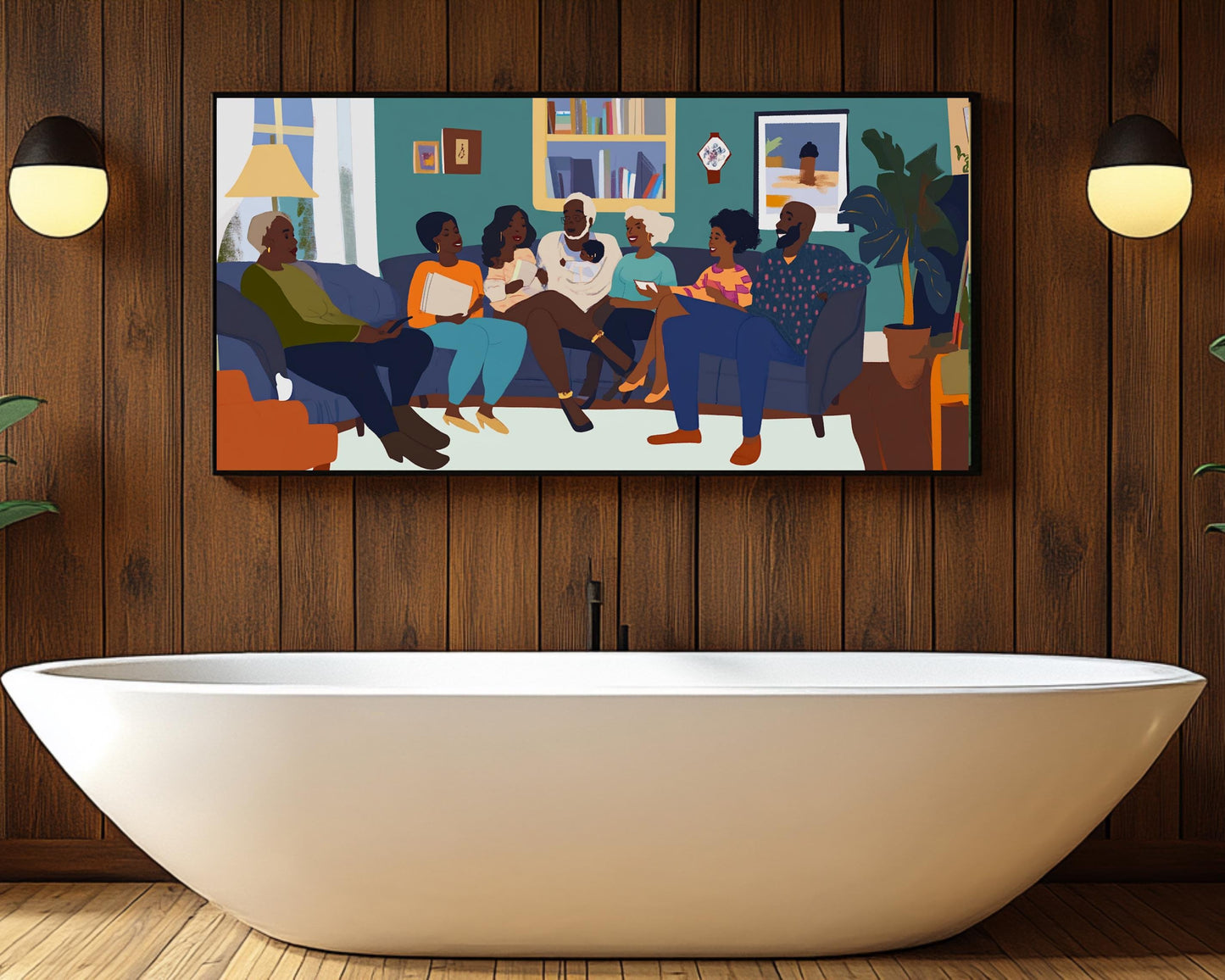 Black Family Gathering Art Print | African American Wall Art Abstract African Art for Living Room | Black Home Decor