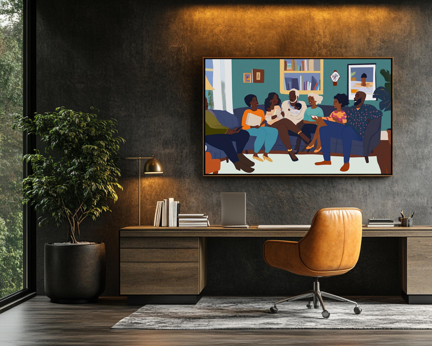 Black Family Gathering Art Print | African American Wall Art Abstract African Art for Living Room | Black Home Decor