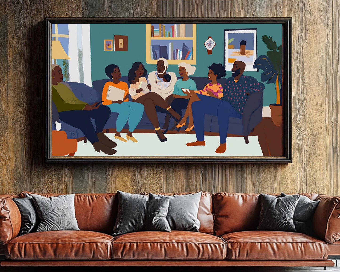 Black Family Gathering Art Print | African American Wall Art Abstract African Art for Living Room | Black Home Decor