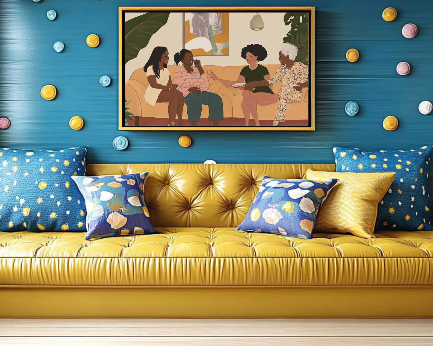 Black Family Sharing Stories | African American Art | Melanin Wall Art | Black Culture Home Decor | Modern Living Room Canvas Print