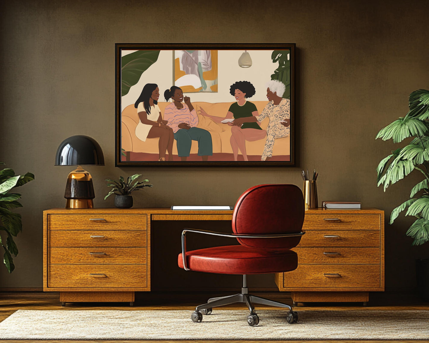 Black Family Sharing Stories | African American Art | Melanin Wall Art | Black Culture Home Decor | Modern Living Room Canvas Print