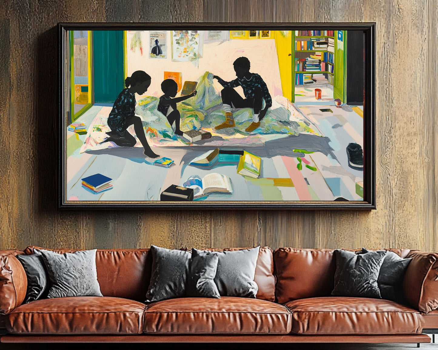 Black Siblings Reading Together | African American Art | Contemporary Canvas Print | Melanin Wall Art | Kids Room Decor