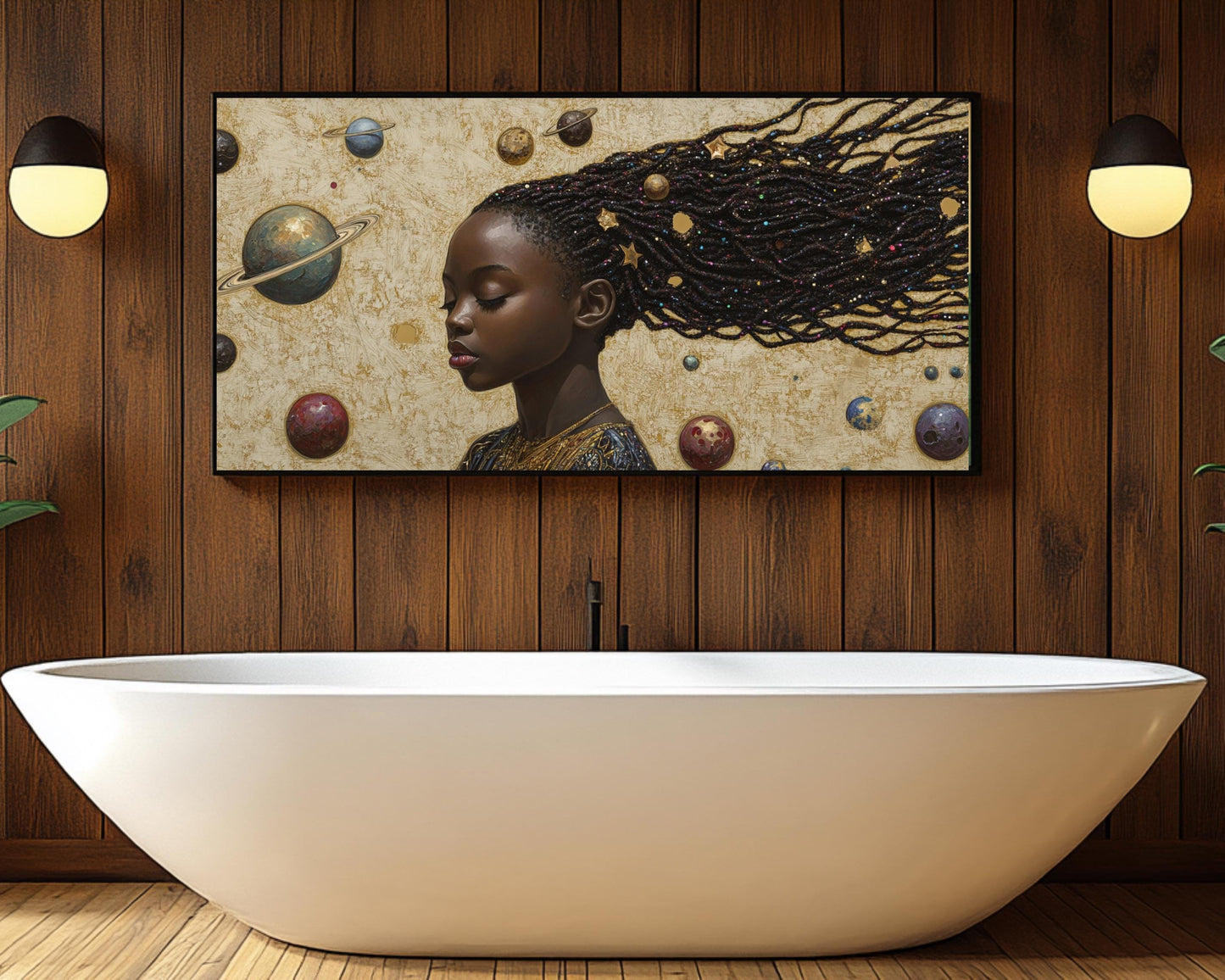 Black Girl Dreaming of the Universe | African American Art | Celestial Themed Canvas Print | Melanin Wall Art | Kids Room Decor