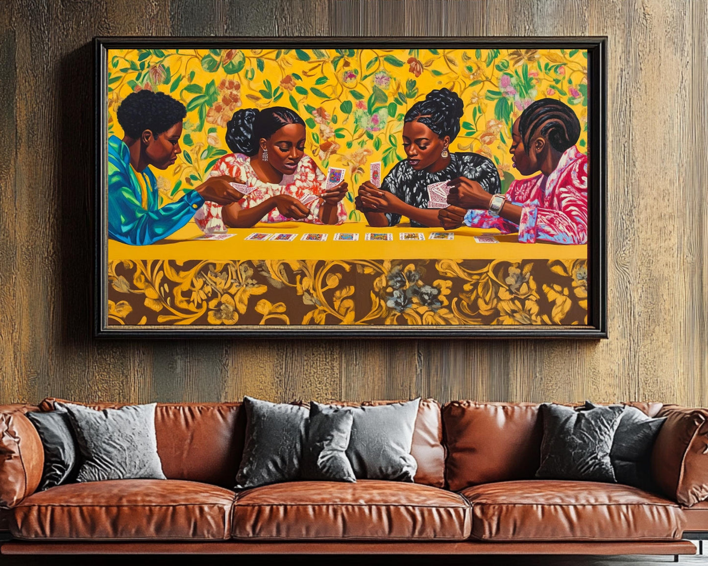 Young Black Women Playing Cards | African American Art | Vibrant Social Canvas Print | Melanin Wall Art | Modern Home Decor