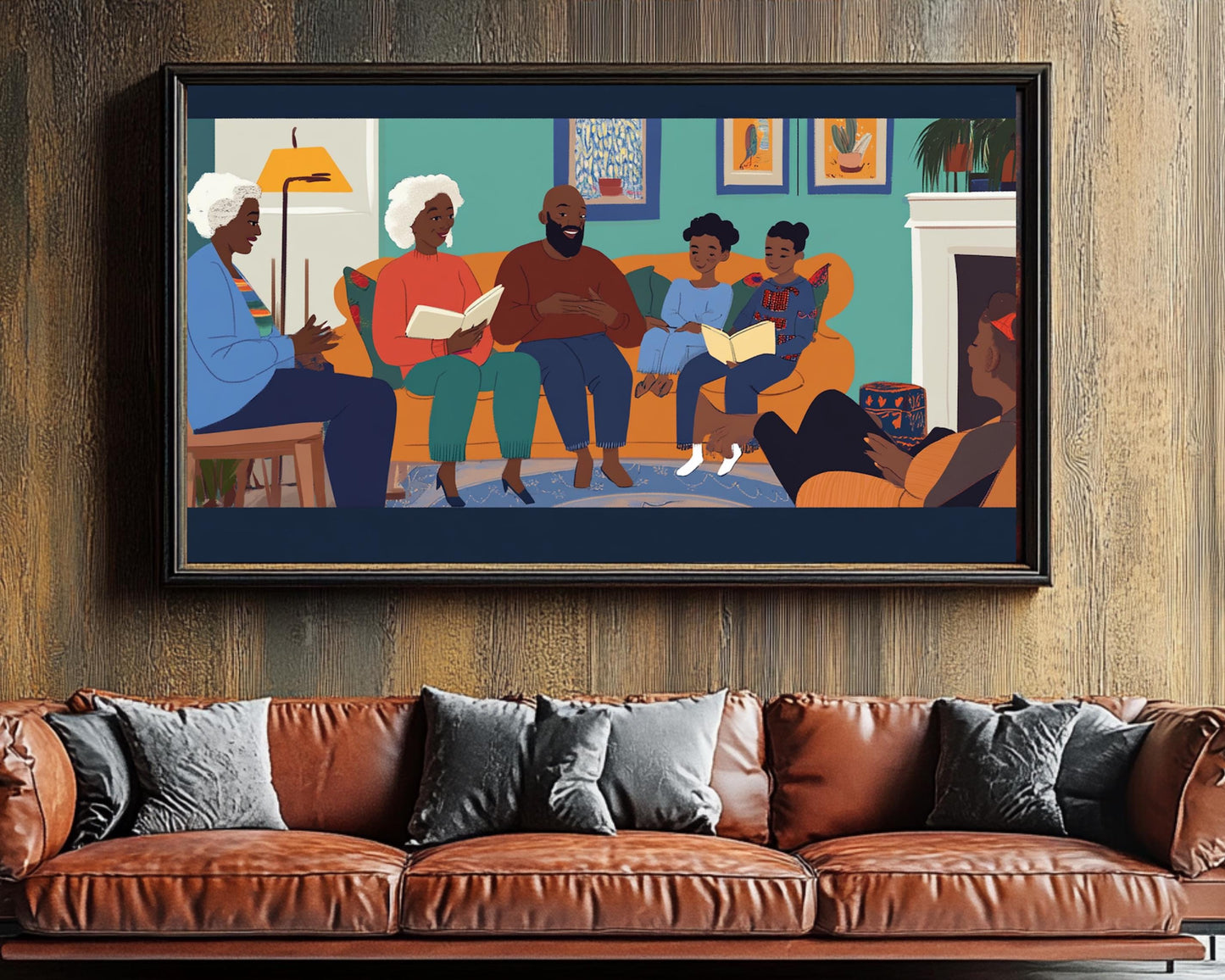 Black Family Storytime | African American Art | Cozy Family Canvas Print | Melanin Wall Art | Living Room Decor