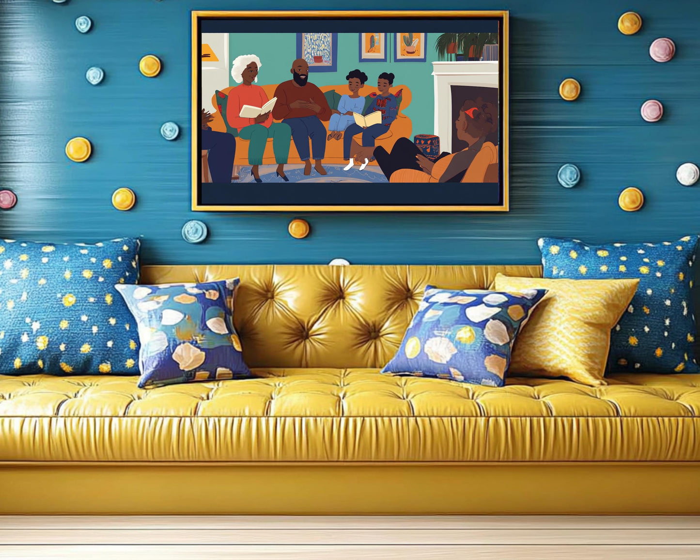 Black Family Storytime | African American Art | Cozy Family Canvas Print | Melanin Wall Art | Living Room Decor