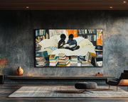 Black Siblings Reading African American canvas print for home decor