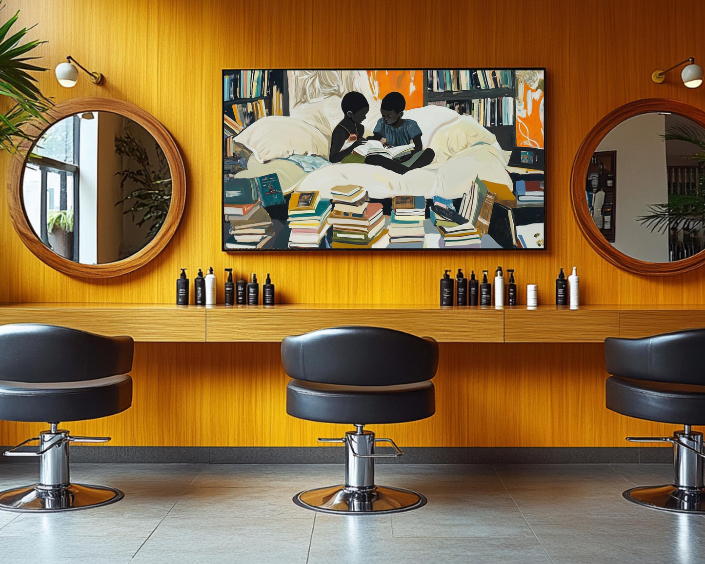 Black Siblings Reading Together | African American Art | Cozy Book Lover’s Canvas Print | Melanin Wall Art | Home Library Decor