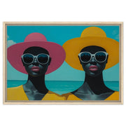 Black Women on Beach in Bold Hats Fashion Black woman wall art canvas print by MoomZee Artwork
