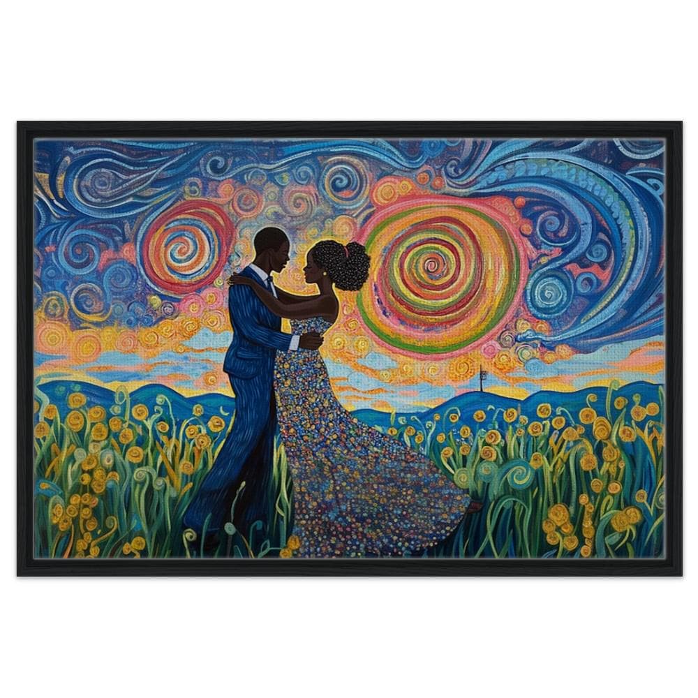 Dancing Black couple under a starry night, a beautiful piece of African American wall art celebrating love.