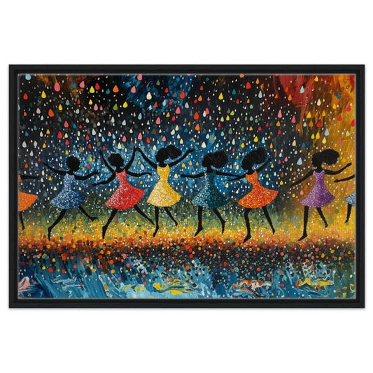 Joyful Dancing Girls Art | Afrocentric Abstract Canvas | Colorful Rain Dance Wall Decor | Vibrant Black Girl Magic Art | Black Home Decor